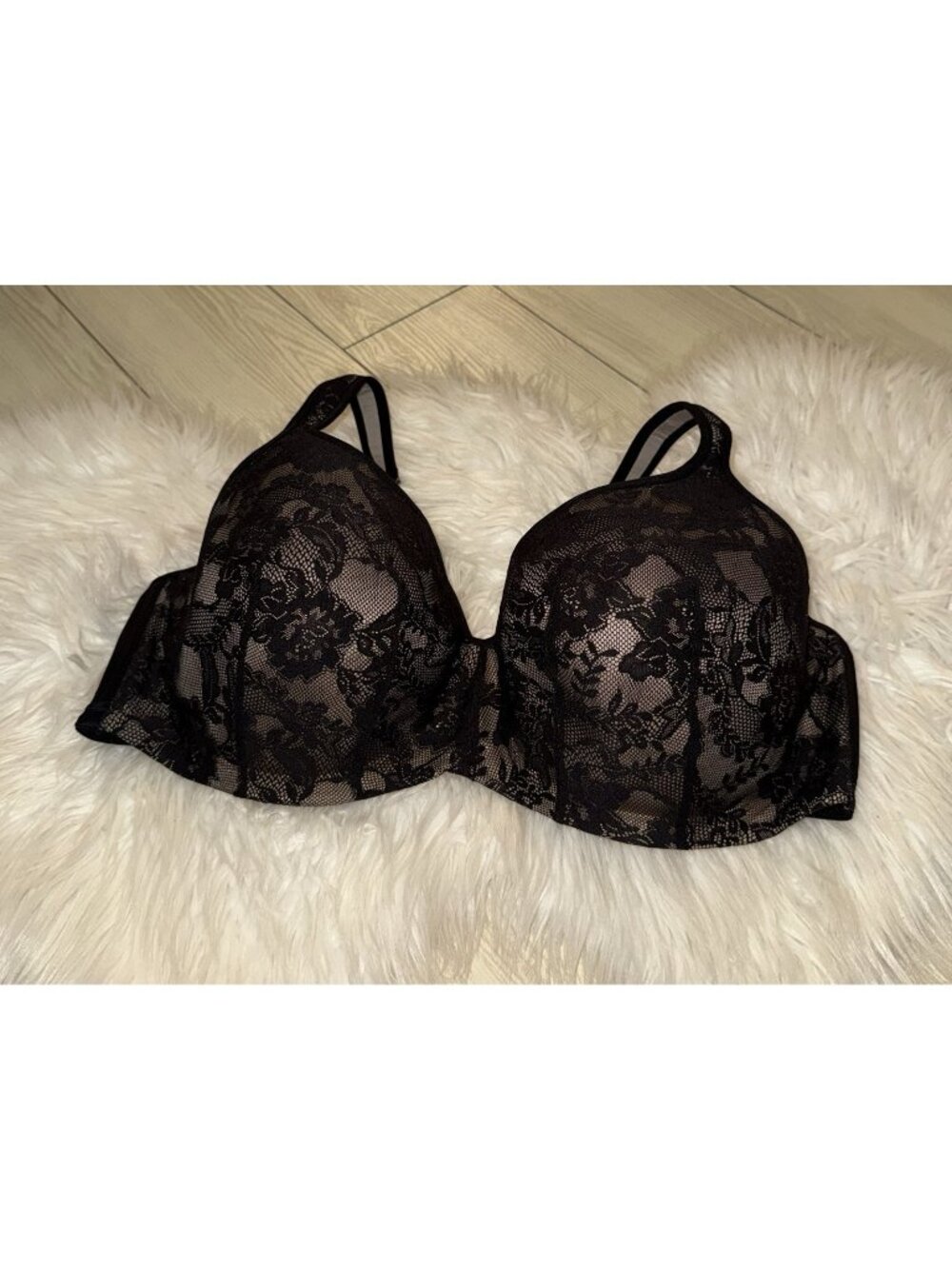 Olga Flirty GF5711A Balconette Bra Lace Lined Underwire Womens 44DD Black